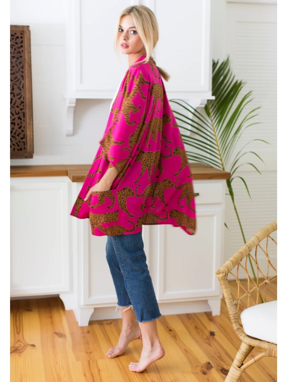 Emerson Fry Fete Kimono in Pink Yarrow Cheetah